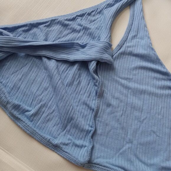 We The Free Blue Ribbed Sleeveless Cropped V-Neck Wrap Style Tie Top Women's XS - Picture 6 of 12